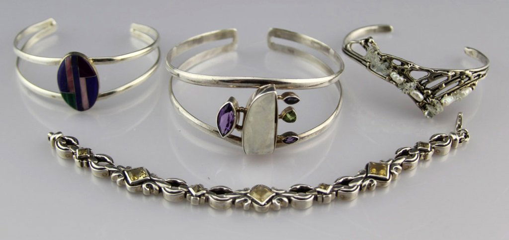 LOT LADIES STERLING SILVER MIXED STONE BRACELETS (1 of 5)