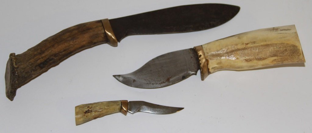 LOT OF 3 HAND MADE STAG HANDLE KNIVES (1 of 5)