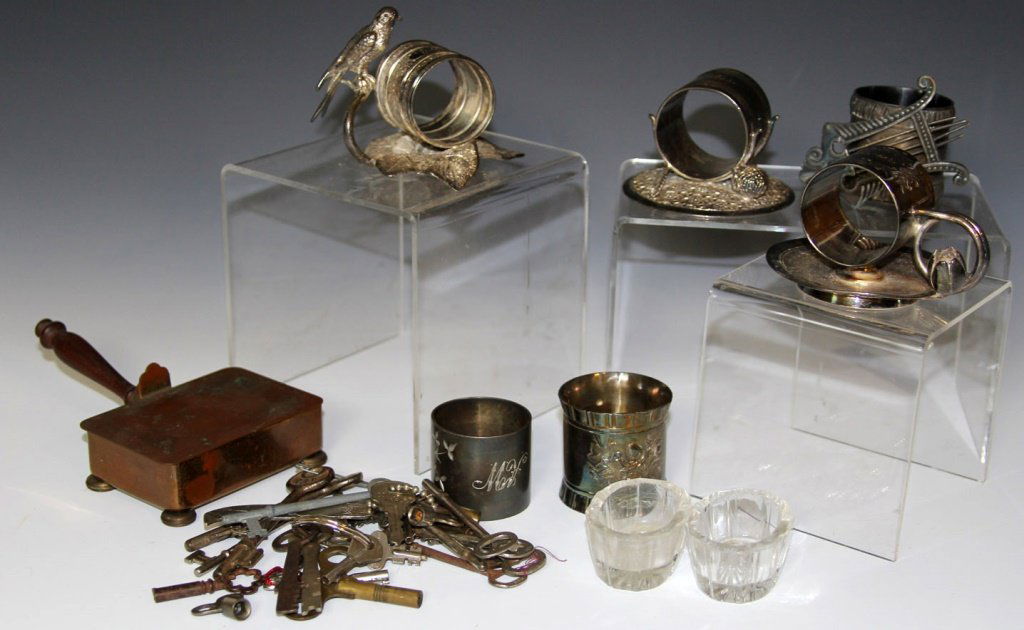 SILVER PLATED NAPKIN RINGS & ANTIQUE KEYS & MORE (1 of 8)