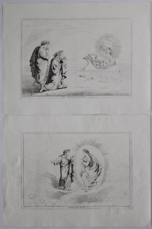 (2) BARTOLOMEO PINELLI DANTE INSPIRED ENGRAVINGS: (2) BARTOLOMEO PINELLI DANTE INSPIRED ENGRAVINGS Bartolomeo Pinelli (Italian, 1771-1835) engravings inspired by Dante Alighieri's Divine Comedy. The first is numbered 3 and reads "He cried to me, "Kne