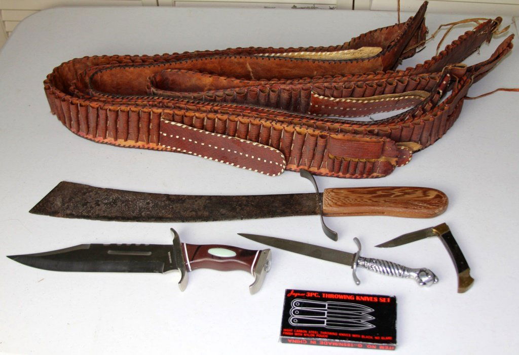 LOT OF KNIVES & REPLICA BANDOLIER BELTS (1 of 6)