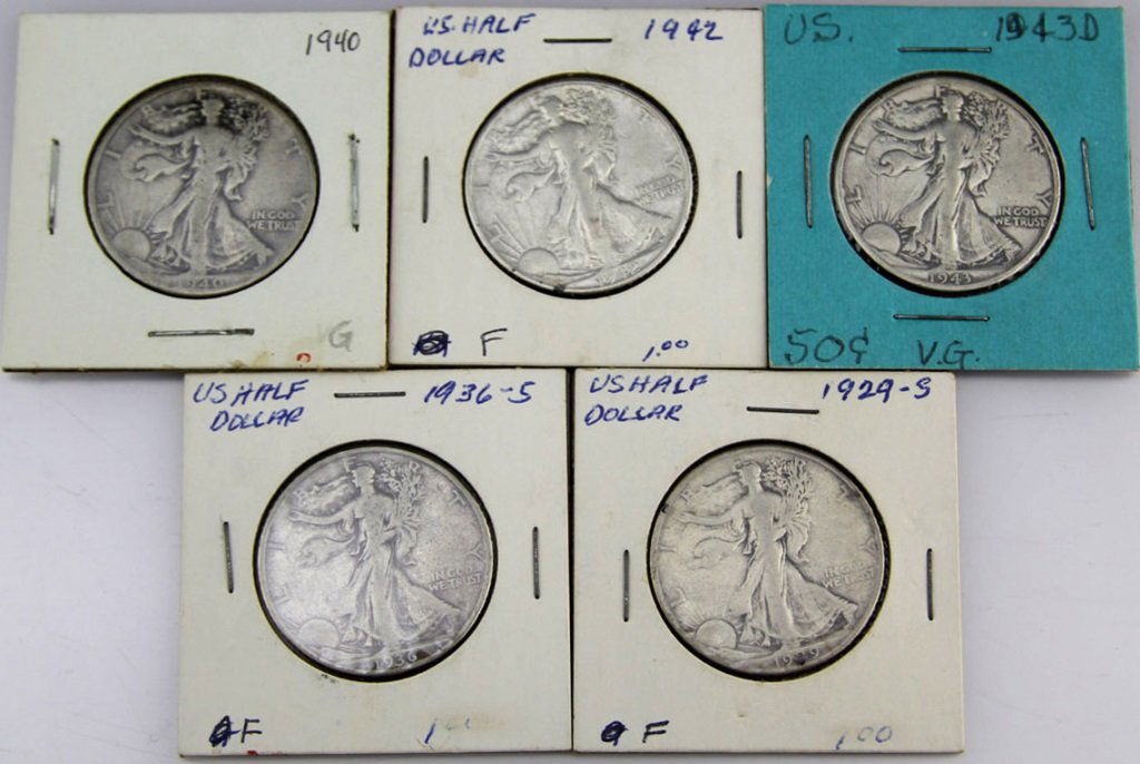 LOT OF 5 U.S. WALKING LIBERTY HALF DOLLARS (1 of 4)
