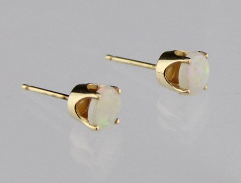 LADIES 14K YELLOW GOLD OPAL STUD EARRINGS (1 of 4)