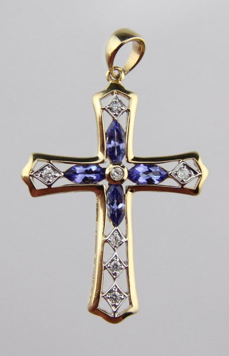 LADIES 14K YELLOW GOLD TANZANITE & DIAMOND PENDANT (1 of 3)