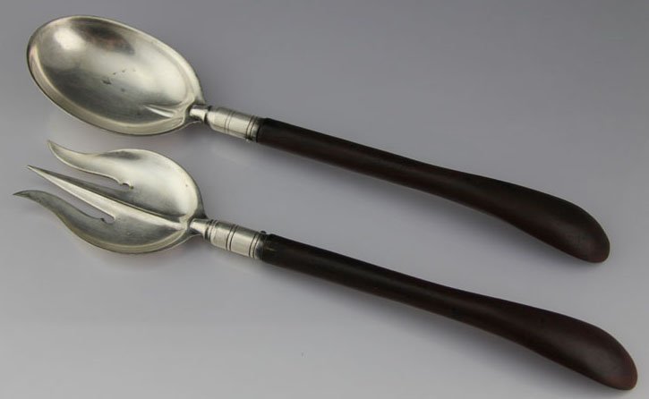 PAIR OF STERLING SILVER & WOOD SALAD SERVERS (1 of 7)