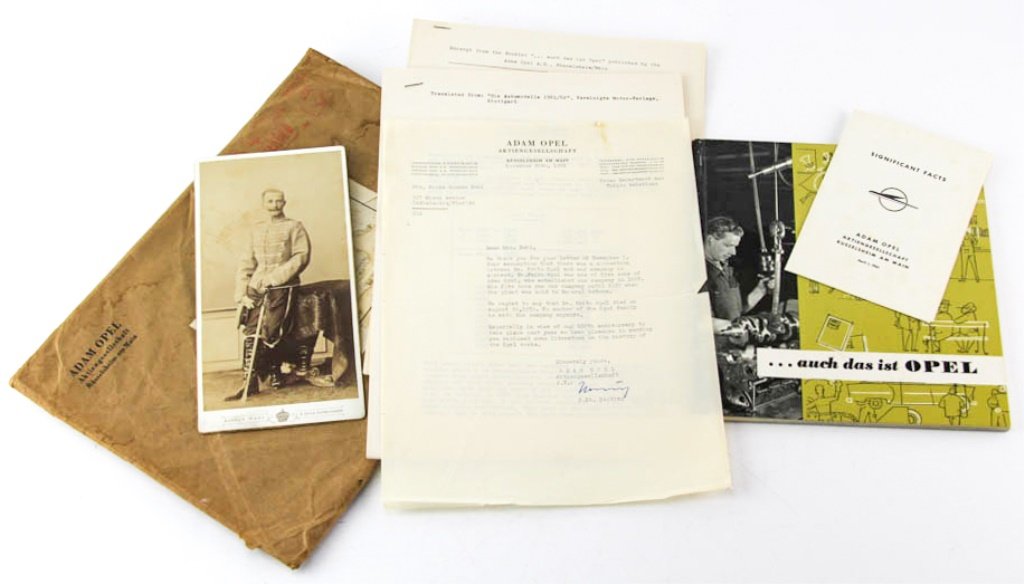 ADAM OPEL CAR CO PHOTO & LETTER CORRESPONDENCE: ADAM OPEL CAR CO PHOTO & LETTER CORRESPONDENCE Letter correspondence between Mrs. Annie Dahl and Opel Car Company corroborating the identity of a photo depicting Fritz Opel, one of five sons of Adam O