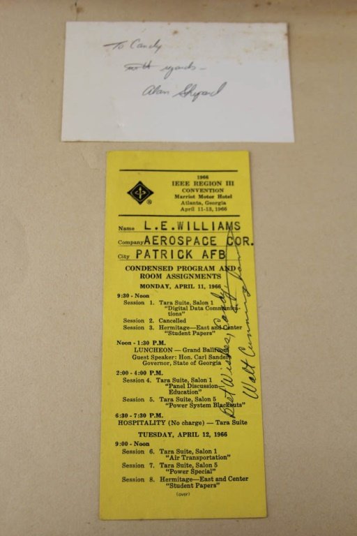 (2) NASA ASTRONAUT SIGNED - SHEPARD, CUNNINGHAM: (2) NASA ASTRONAUT SIGNED - SHEPARD, CUNNINGHAM 2 pieces of signed NASA memorabilia. NASA astronaut and first American in space, Alan Shepard signed card and astronaut and Lunar Module pilot for missi