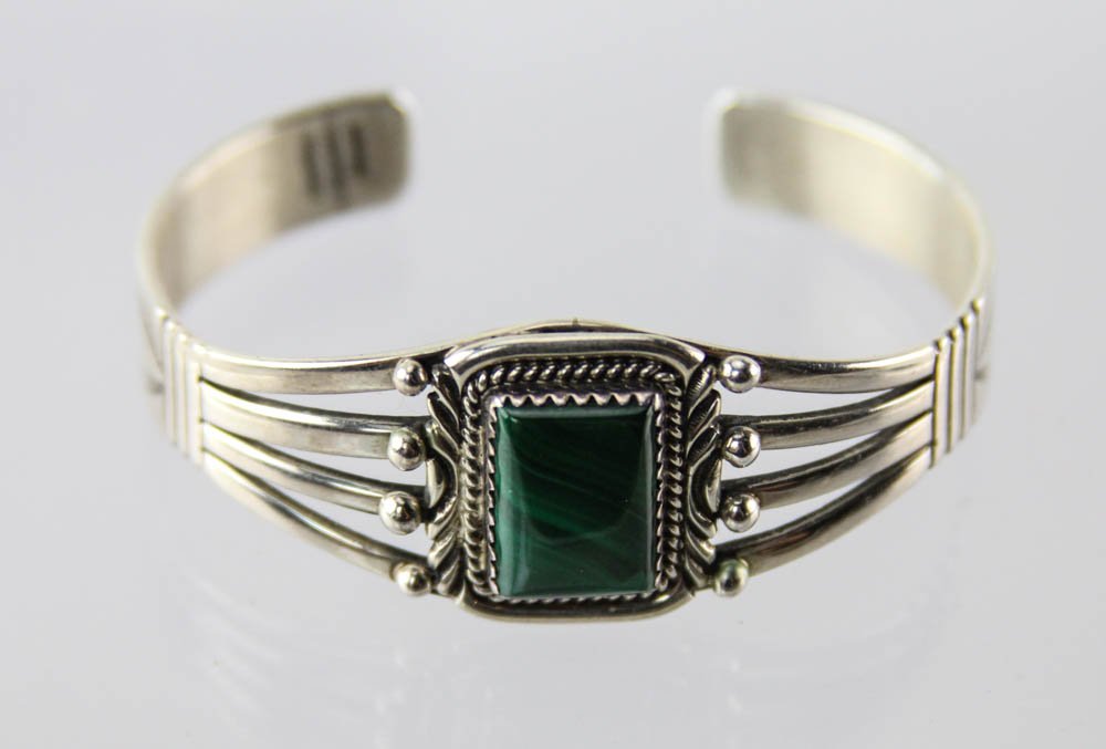 WILL DENETDALE STERLING MALACHITE NAVAJO BRACELET (1 of 5)