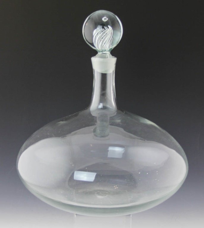 LARGE GLASS BOTTLE WITH DECORATIVE STOPPER (1 of 3)