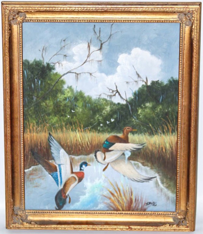J DANIELS DUCKS IN FLIGHT OIL ON CANVAS (1 of 4)