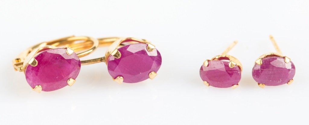 (2) PAIRS OF 14K YELLOW GOLD RUBY EARRINGS (1 of 3)