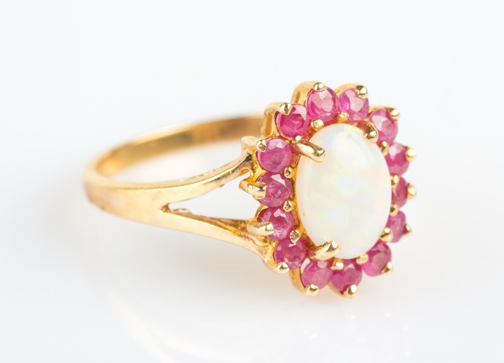 LADIES 14K YELLOW GOLD OPAL & RUBY RING (1 of 3)
