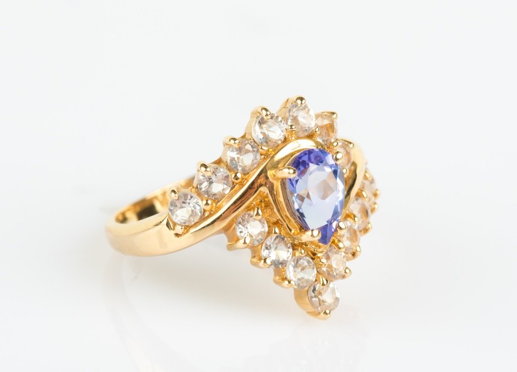 LADIES 14K YELLOW GOLD TANZANITE & TOPAZ RING (1 of 3)