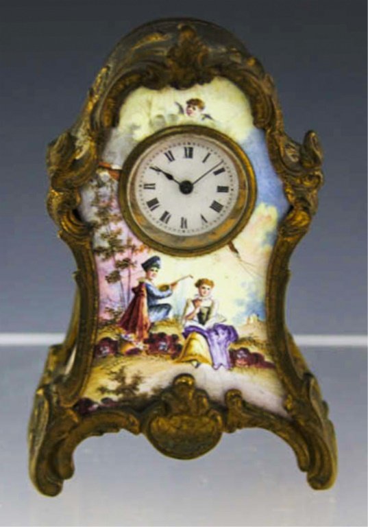 SMALL BRASS AND PORCELAIN CLOCK (1 of 4)