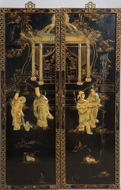 LOT OF TWO CHINESE BLACK LACQUER WOOD PANELS (1 of 4)