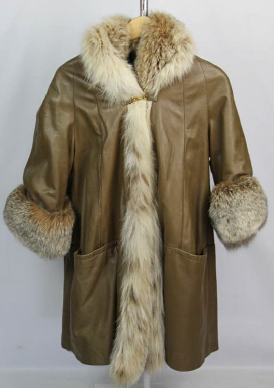 LADIES FOX FUR TRIM & LEATHER COAT (1 of 5)