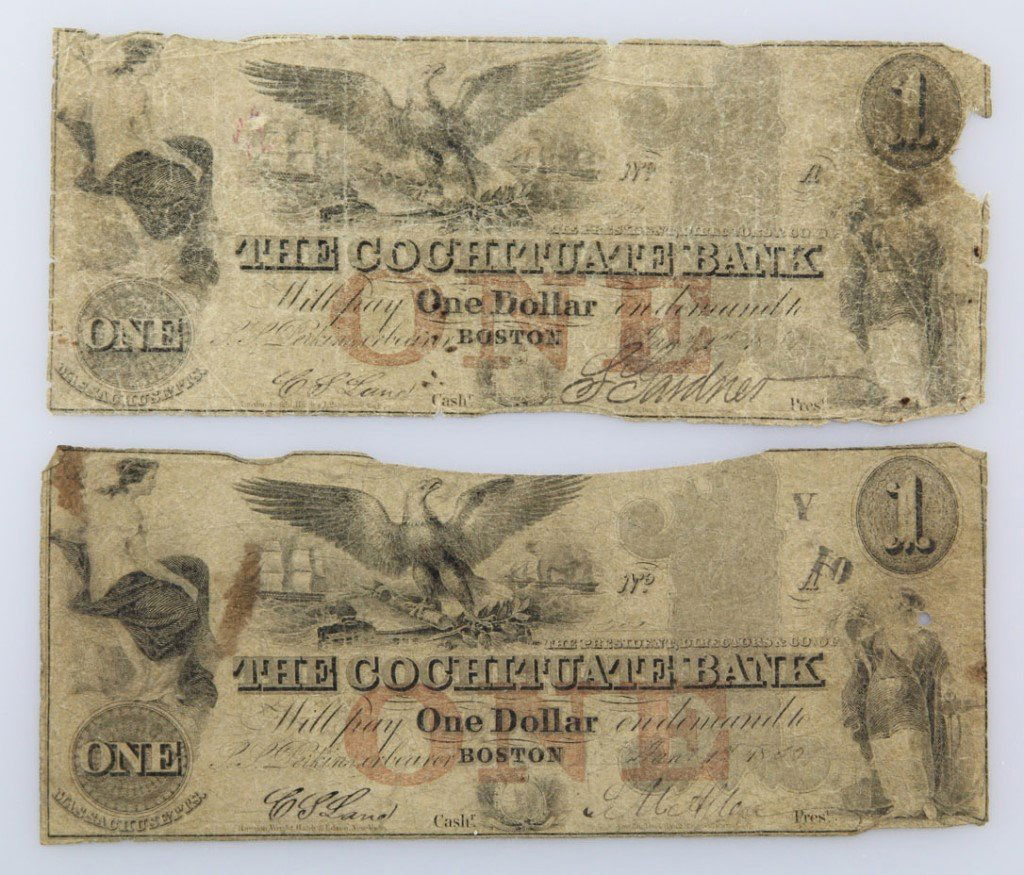 LOT OF TWO COCHITUATE ONE DOLLAR NOTES BOSTON (1 of 4)