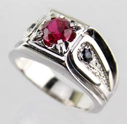 MENS 14K WHITE GOLD SYNTHETIC RUBY FASHION RING (1 of 5)