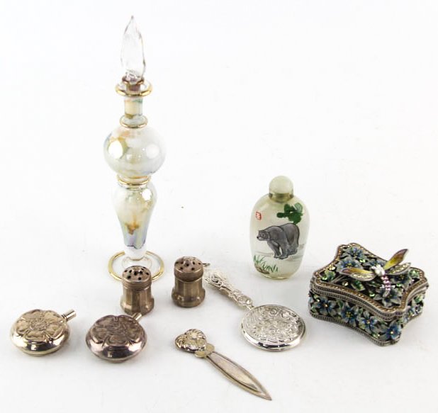 MIXED LOT SILVER ITEMS, PERFUME BOTTLE, & BOX (1 of 6)