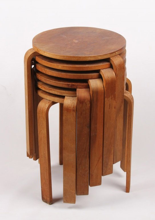 LOT OF SIX MID CENTURY MODERN WOOD NESTING TABLES (1 of 7)