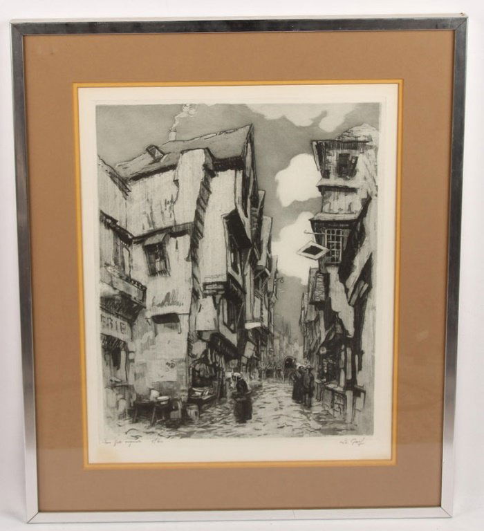 SIGNED & NUMBERED ETCHING OF FRENCH STREET SCENE (1 of 4)