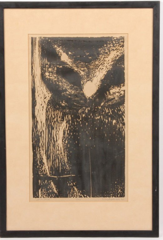 SIGNED OWL LINOLEUM CUT PRINT - ARTISTS PROOF (1 of 5)