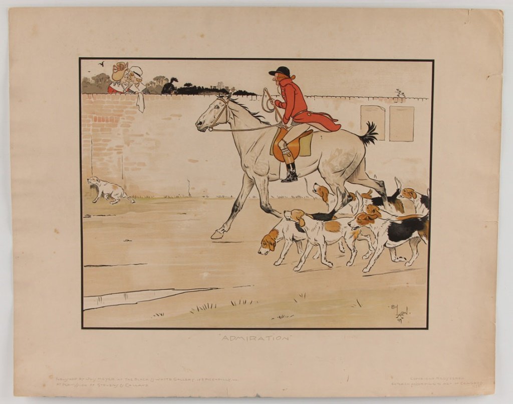 CECIL ALDIN HAND COLORED ADMIRATION PRINT 1894: CECIL ALDIN HAND COLORED ADMIRATION PRINT 1894 Size: 24.75 x 19.75" Shipping / Pick-Up: Buyer Pick Up, 3rd Party Lot Location: #1 - Manor's Gallery