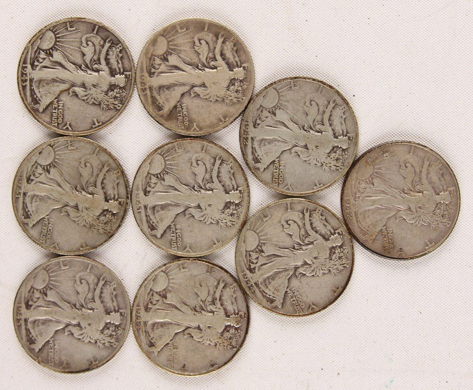 LOT OF 9 US 90% SILVER WALKING LIBERTY HALF DOLLAR (1 of 2)