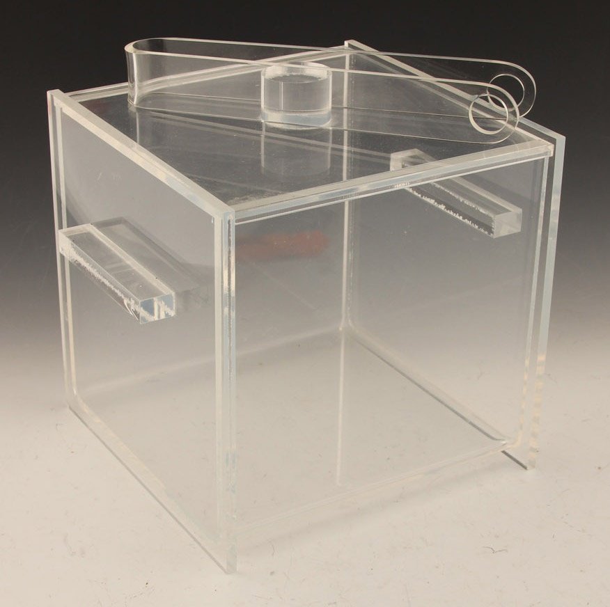 LUCITE ICE BOX WITH TONGS (1 of 1)