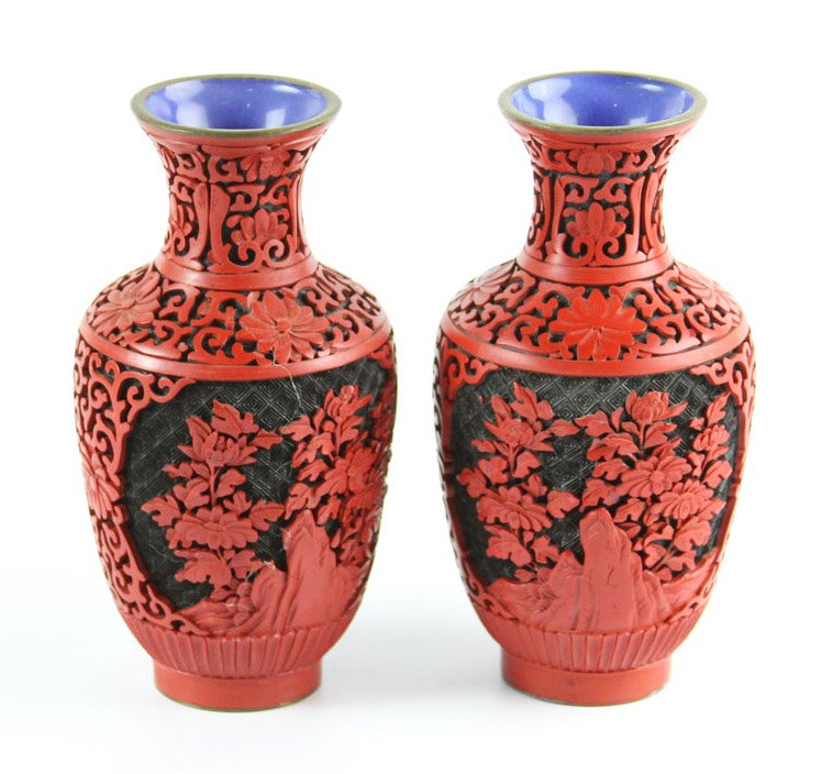 LOT OF 2 CHINESE CINNABAR VASES (1 of 5)