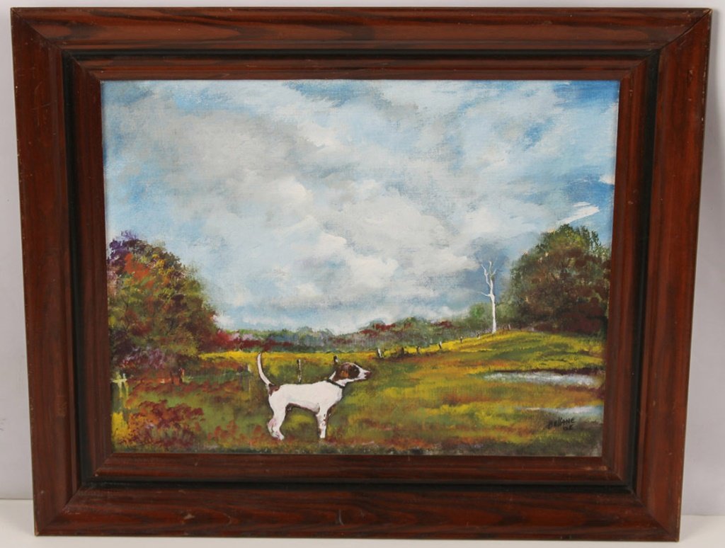 JERRY DEVANE DOG IN FIELD OIL ON BOARD (1 of 4)