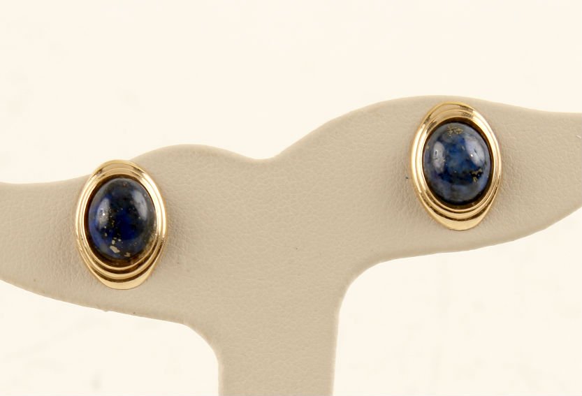 14K YELLOW GOLD OVAL BLUE LAPIS STUD EARRINGS (1 of 3)