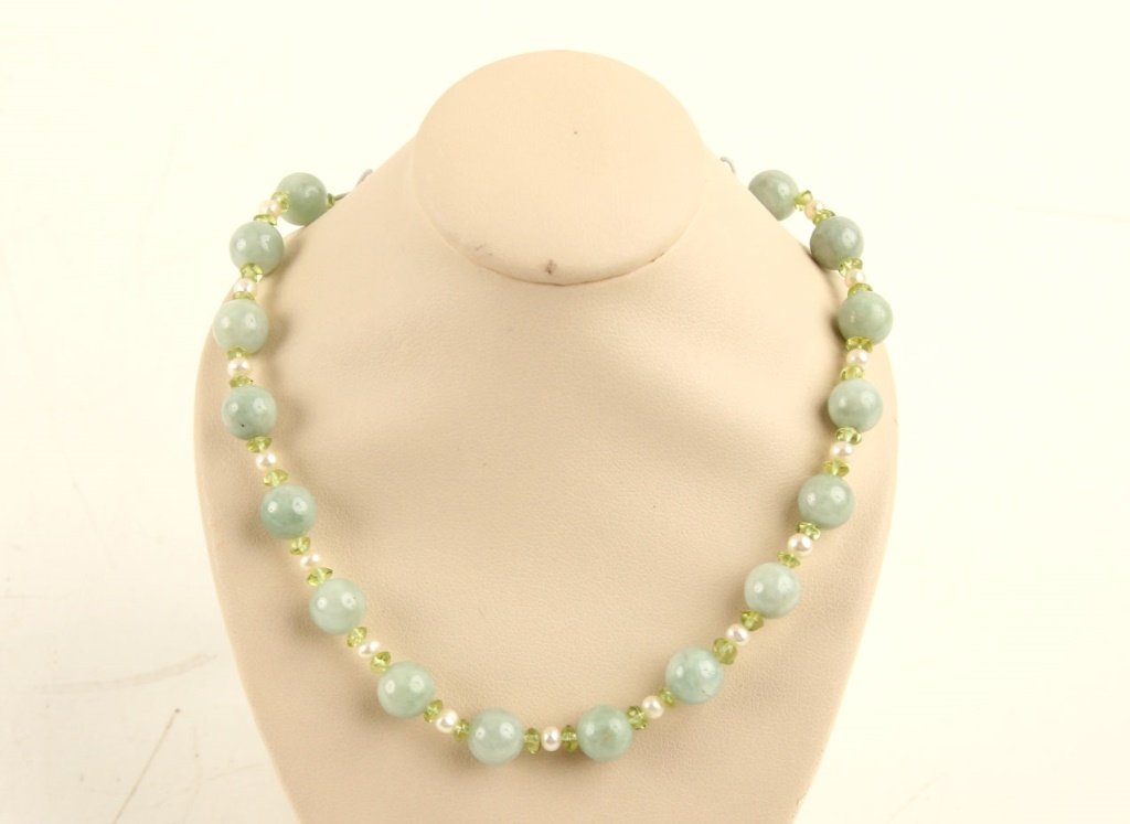 14K YELLOW GOLD JADE PEARL PERIDOT STRAND NECKLACE (1 of 3)