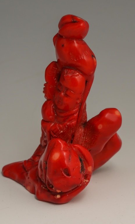 DYED RED CORAL ASIAN CARVING (1 of 3)