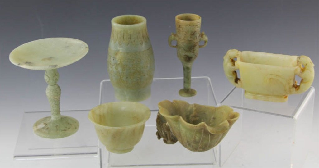 LOT OF 6 SMALL SOFTSTONE CARVED VESSELS (1 of 5)