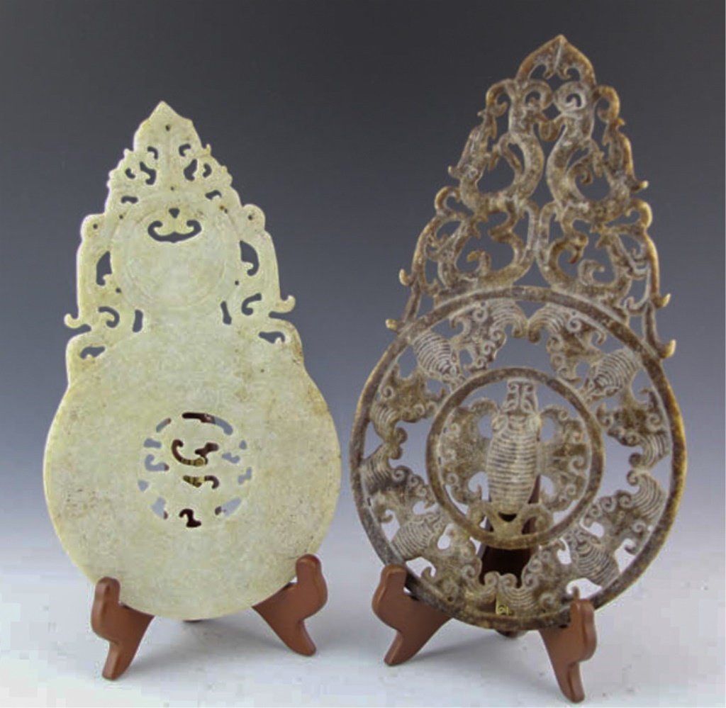 LOT OF 2 LARGE CARVED SOFTSTONE BI DISKS (1 of 4)