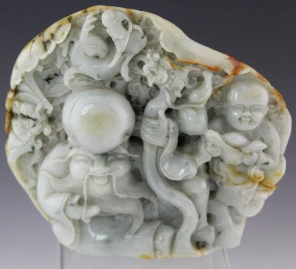 CARVED JADE BOULDER WITH SHOU MOTIF (1 of 4)