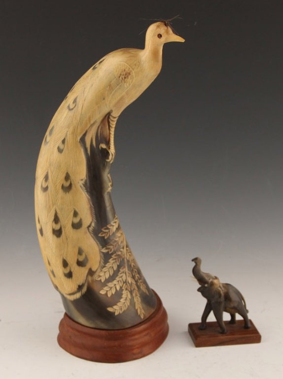 LOT OF TWO CARVED ASIAN HORN FIGURINES (1 of 5)