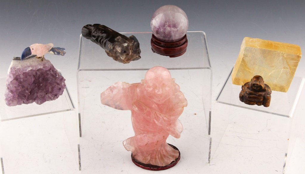 6 SEMI PRECIOUS STONE CARVINGS TIGERS EYE AMETHYST (1 of 5)