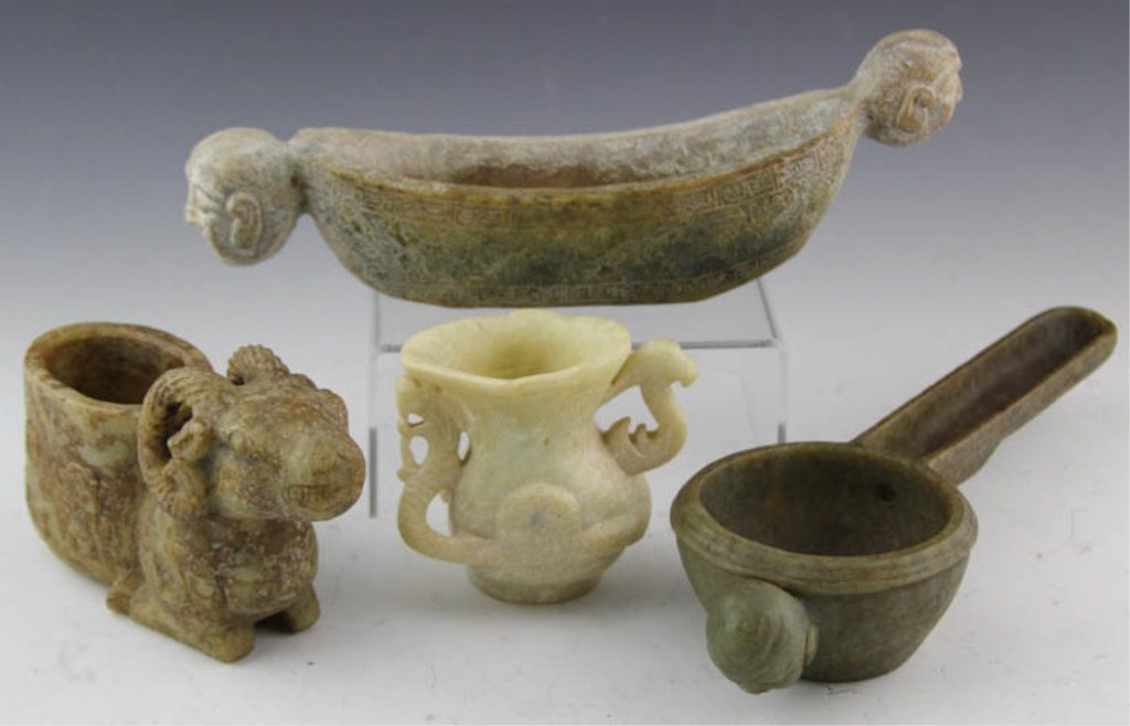 LOT OF 4 CARVED ASIAN SOFTSTONE VESSELS (1 of 5)