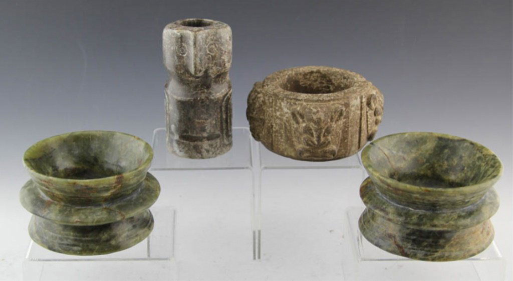 LOT OF LARGE ASIAN SOFTSTONE CYLINDRICAL CARVINGS (1 of 5)