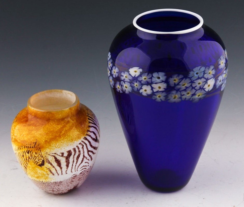 2 PAUL CROSBIE STUDIOS ART GLASS VASES SIGNED (1 of 5)