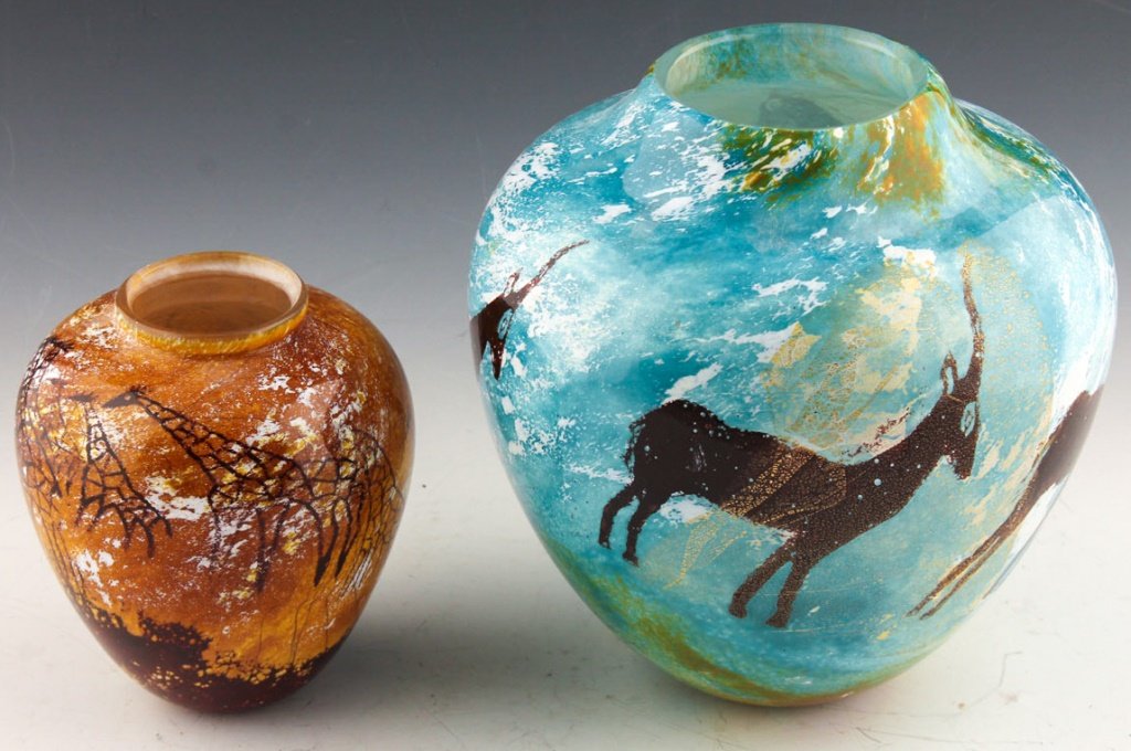 2 PAUL CROSBIE STUDIOS ART GLASS VASES SIGNED (1 of 3)