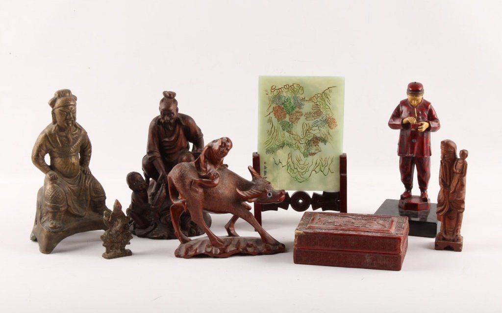 ASIAN COLLECTIBLES WOOD STONE & BRASS (1 of 8)