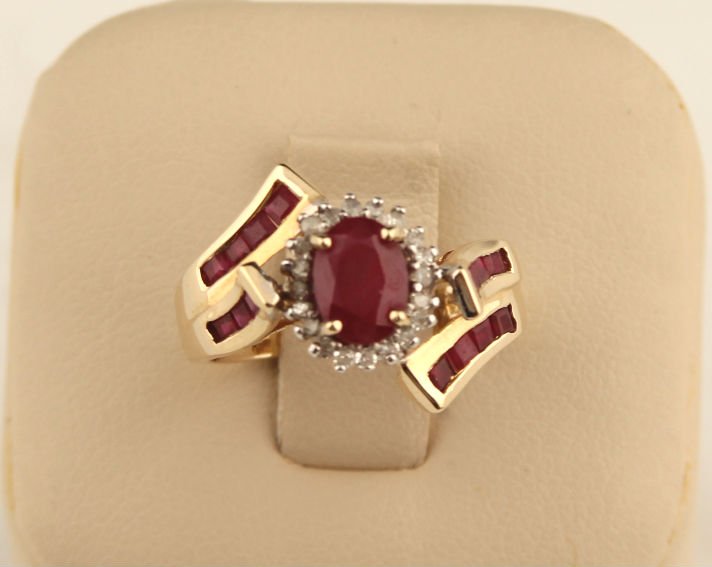 14K YELLOW GOLD RUBY DIAMOND BYPASS RING (1 of 3)
