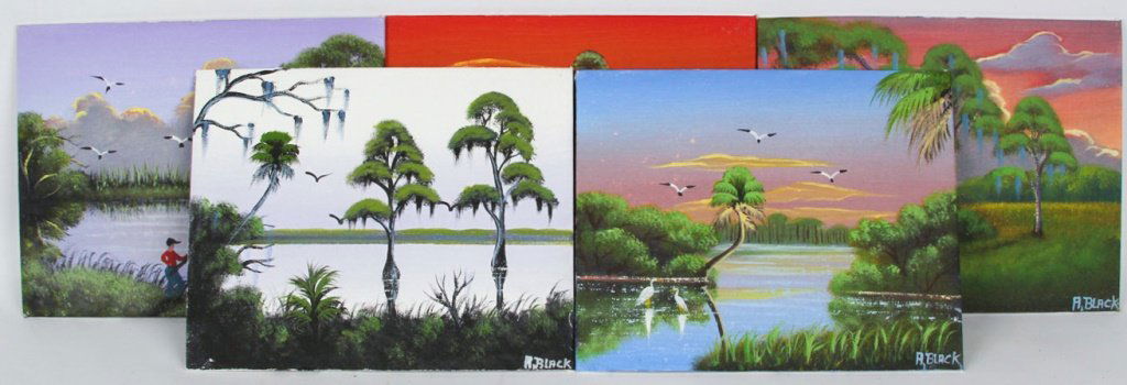 LOT OF 5 AL BLACK FLORIDA HIGHWAYMEN OIL ON BOARDS (1 of 7)