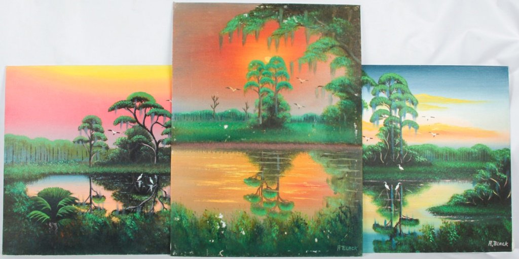 LOT OF 3 AL BLACK FLORIDA HIGHWAYMEN OIL ON BOARDS (1 of 6)