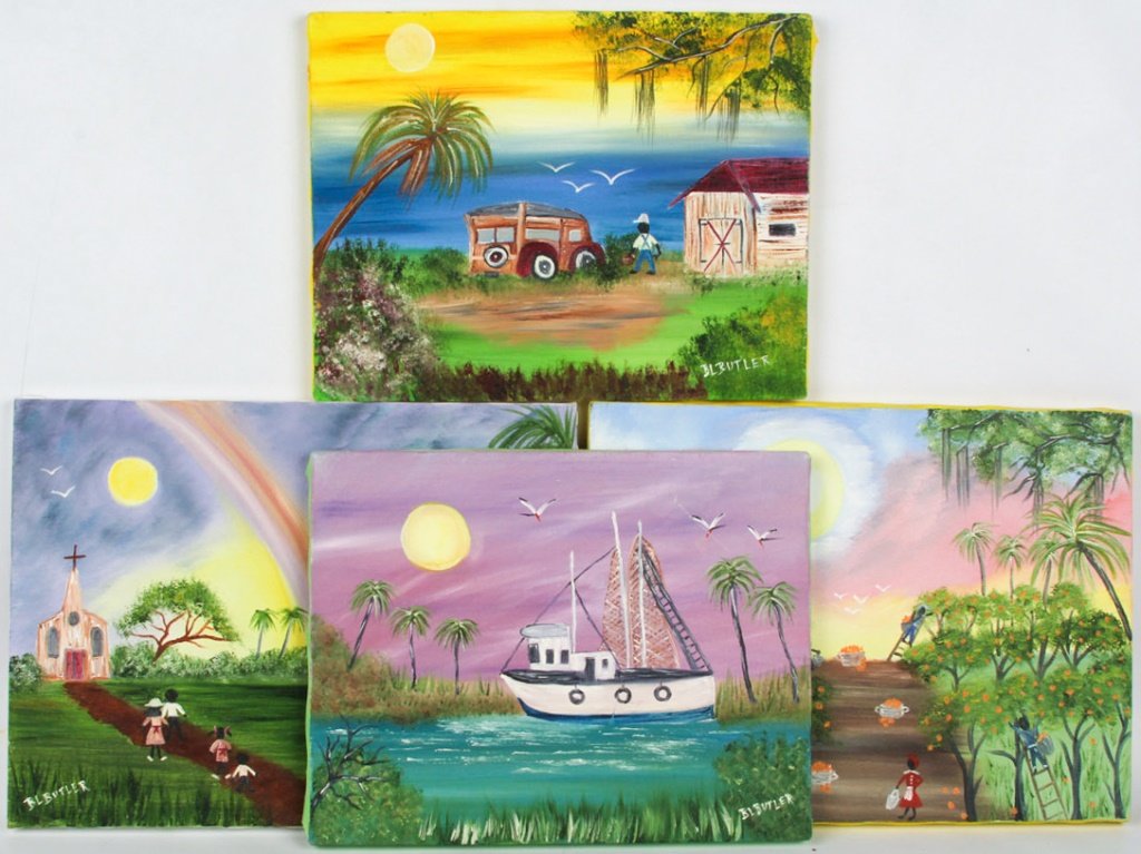 LOT OF 4 B.L BUTLER FLORIDA SCENES OIL ON CANVAS (1 of 7)