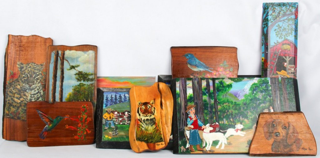 11 CAROL SALAS & HOPE TEW OIL ON WOOD PAINTINGS (1 of 4)