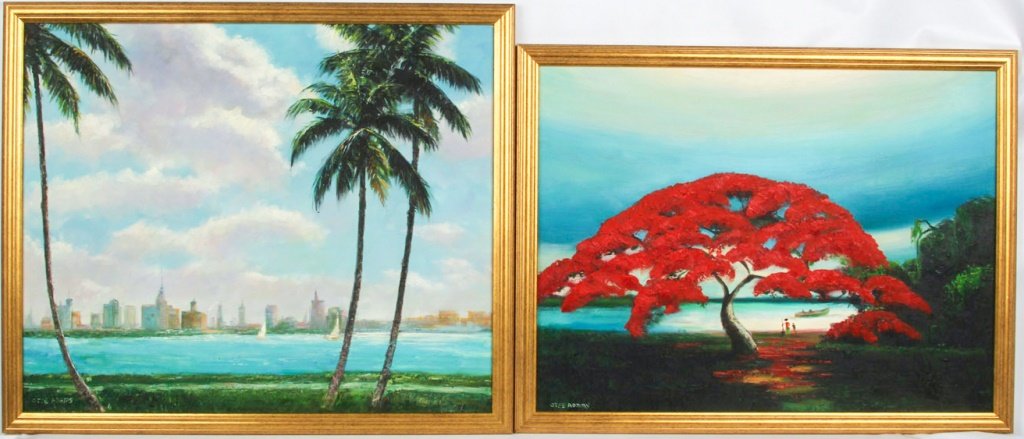 PAIR OF OTEE ADAMS FLORIDA SCENES OIL ON BOARD (1 of 5)